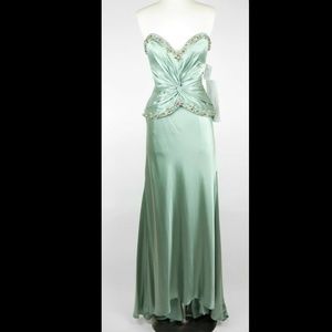 MON CHERI Green strapless beaded formal dress gown